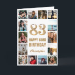 Tarjeta 83.º Collage de fotos blanco y oro feliz cumpleaño<br><div class="desc">83.ª tarjeta de cumpleaños de oro y Collage de fotos blanco feliz. Para una mayor personalización,  haga clic en el botón "Personalizar" y utilice nuestra herramienta de diseño para modificar esta plantilla.</div>