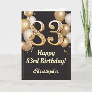 Tarjeta 83.º Confetti de Globos de Oro y Negro