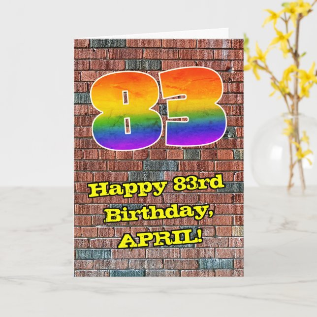Tarjeta 83.º cumpleaños: Arcoiris 83 inspirado en graffiti (flor amarilla)