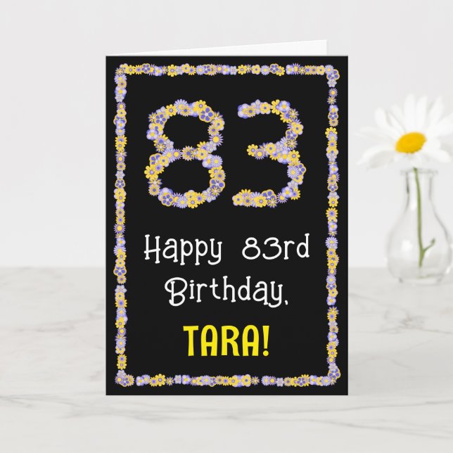 Tarjeta 83.º cumpleaños: Flores florales, nombre personali (Planta pequeña)