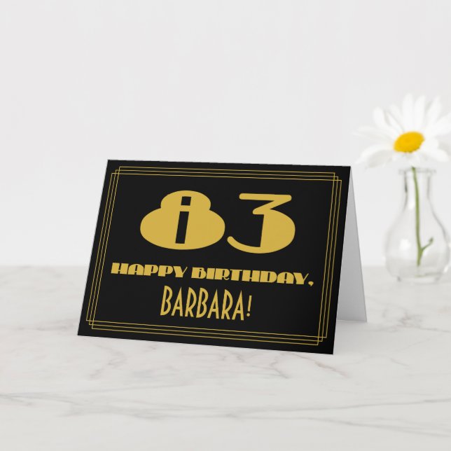 Tarjeta 83.º Cumpleaños: Nombre + Art Deco Inspirado Aspec (Planta pequeña)