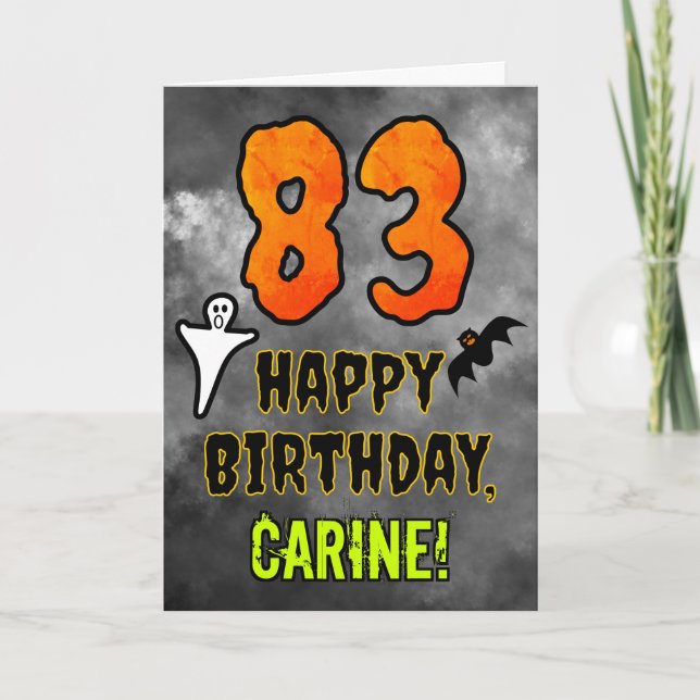 Tarjeta 83.º cumpleaños: Tema de Eerie Halloween + nombre  (Anverso)