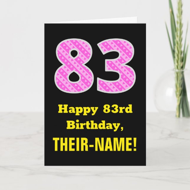 Tarjeta 83 Aniversario: Corazones y franjas rosadas "83" + (Anverso)