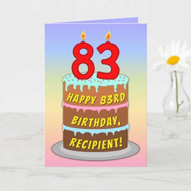 Tarjeta 83 cumpleaños — Torta de diversión y velas, con no (Planta pequeña)