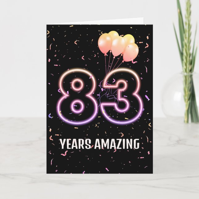 Tarjeta 83 globos de cumpleaños y confetti (Anverso)
