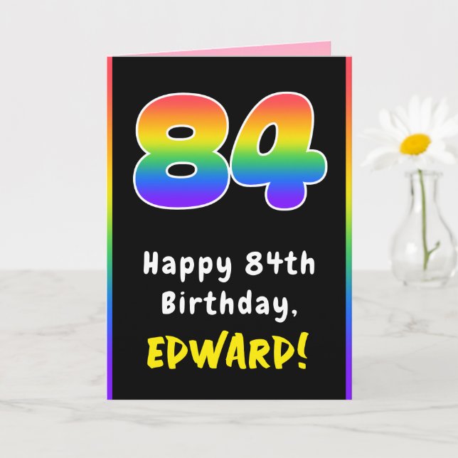 Tarjeta 84º cumpleaños: arcoiris colorido # 84, nombre per (Planta pequeña)