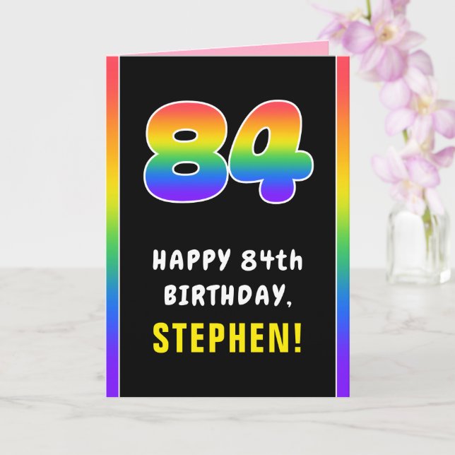 Tarjeta 84º cumpleaños: arcoiris colorido # 84, nombre per (Orquídea)
