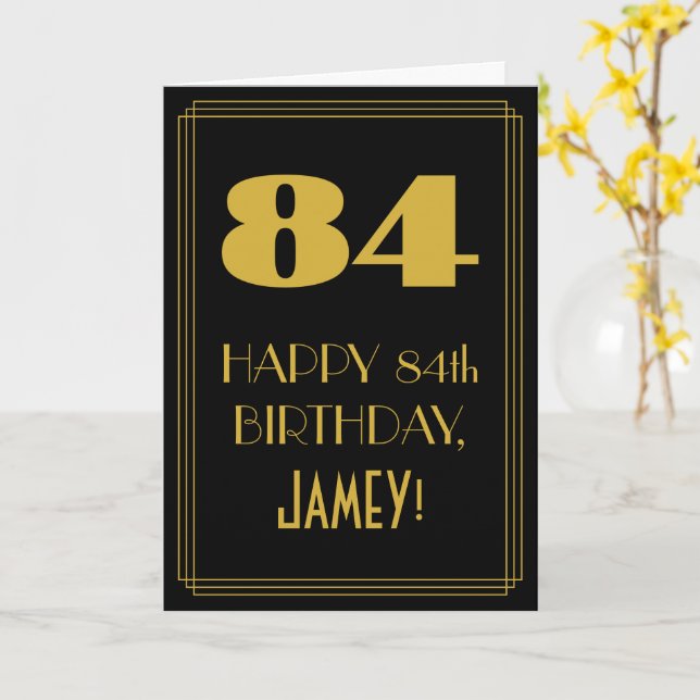 Tarjeta 84º cumpleaños ~ Art Deco Inspirado Aspecto "84" y (flor amarilla)
