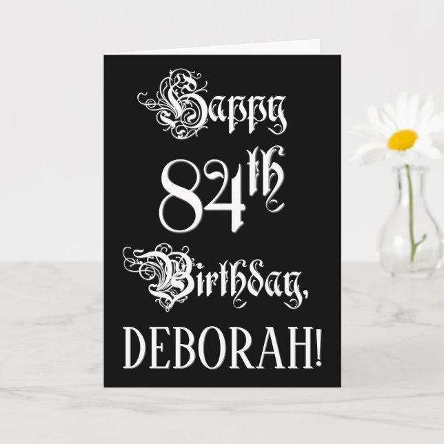 Tarjeta 84º cumpleaños: Elegante guión + nombre personaliz (Planta pequeña)