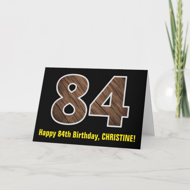 Tarjeta 84º cumpleaños: Nombre + Modelo de grano de madera (Anverso)