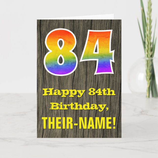 Tarjeta 84º cumpleaños: Rústica apariencia de madera falsa (Anverso)