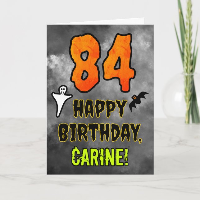 Tarjeta 84º cumpleaños: Tema de Eerie Halloween + nombre p (Anverso)