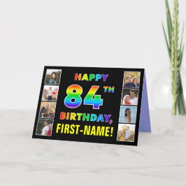 Tarjeta 84º cumpleaños: texto arcoiris, fotos y nombre de 