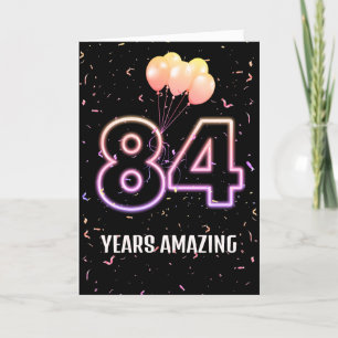 Tarjeta 84.º natalicio Globos y Confetti