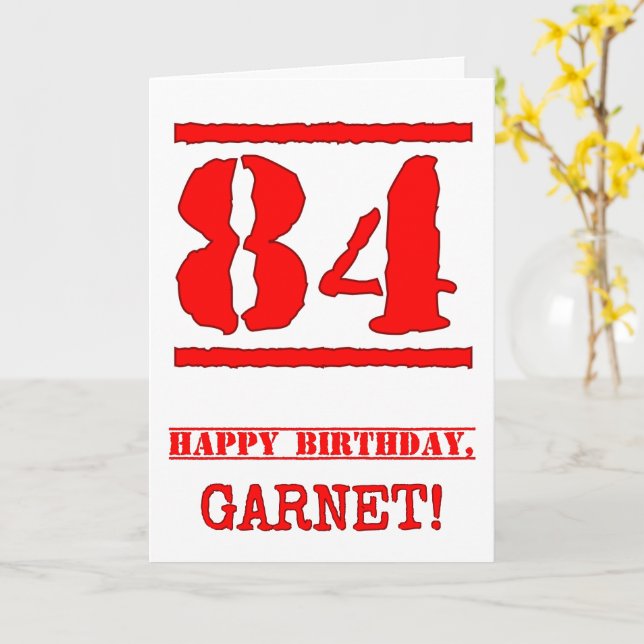 Tarjeta 84° cumpleaños: Diversión, estampado de goma roja (flor amarilla)