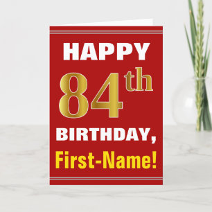 Tarjeta 84.o cumpleaños del oro intrépido, rojo, falso con