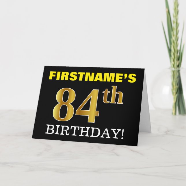 Tarjeta "84th BIRTHDAY" de oro negro e imitación (Anverso)