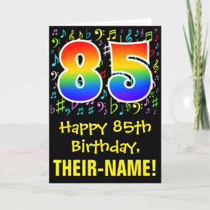 Tarjeta 85º cumpleaños: Símbolos de música colorida + arco