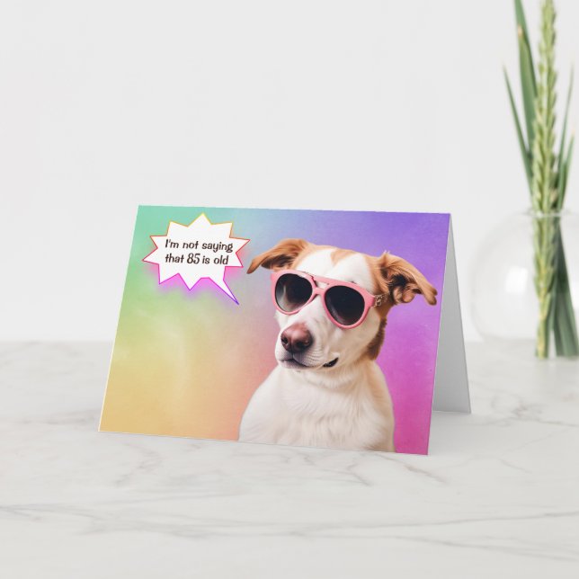 Tarjeta 85.º Aniversario De Perro Con Arcoiris (Anverso)