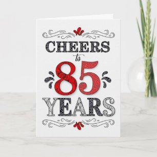 Tarjeta 85 años de alegría en el patrón negro blanco rojo
