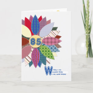 Tarjeta 85 años para la madre, flor cosida