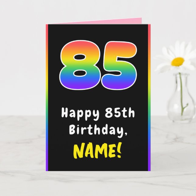 Tarjeta 85 cumpleaños: Arcoíris Colorido # 85, Nombre Pers (Planta pequeña)