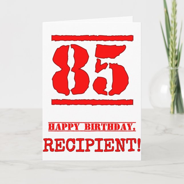 Tarjeta 85° cumpleaños: Diversión, estampado de goma roja (Anverso)