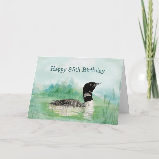 Tarjeta 85 cumpleaños Humor acuarela Loon Bird Naturaleza (Anverso)