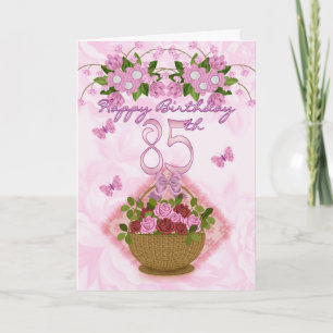 Tarjeta 85o Señora del cumpleaños, rosas y flores