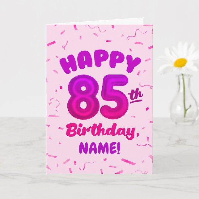 Tarjeta 85th Balloon Number Custom Name Birthday Card (Planta pequeña)