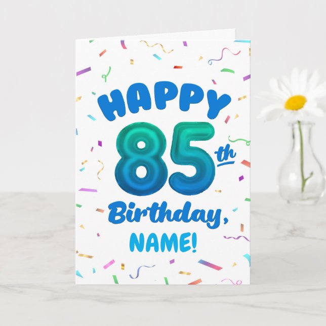 Tarjeta 85th Balloon Number Custom Name Birthday Card (Planta pequeña)