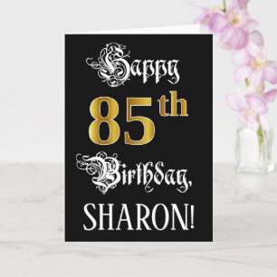 Tarjeta 85th Birthday — Fancy Script; Faux Gold Look; Name