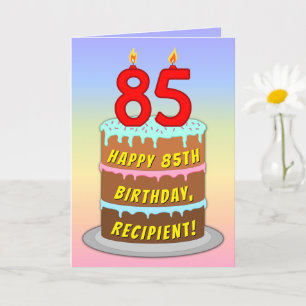 Tarjeta 85th Birthday — Fun Cake & Candles, w/ Custom Name