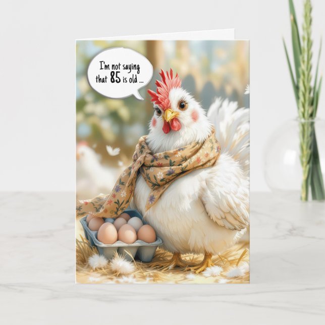 Tarjeta 85th Birthday Hen With Eggs in Carton (Anverso)