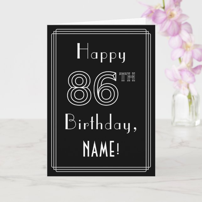 Tarjeta 86º cumpleaños: Art Deco Style # 86 y nombre perso (Orquídea)