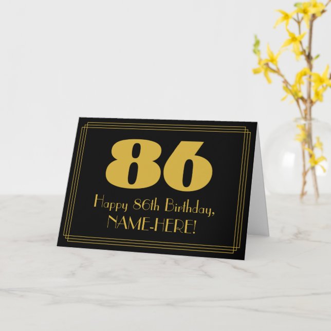 Tarjeta 86º cumpleaños: Aspecto inspirado en el Art Deco " (flor amarilla)