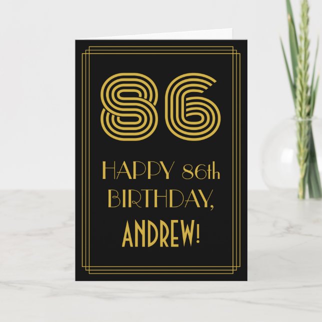 Tarjeta 86º cumpleaños: Aspecto inspirado en el Art Deco " (Anverso)
