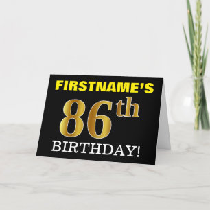 Tarjeta "86º CUMPLEAÑOS" de oro negro e imitación