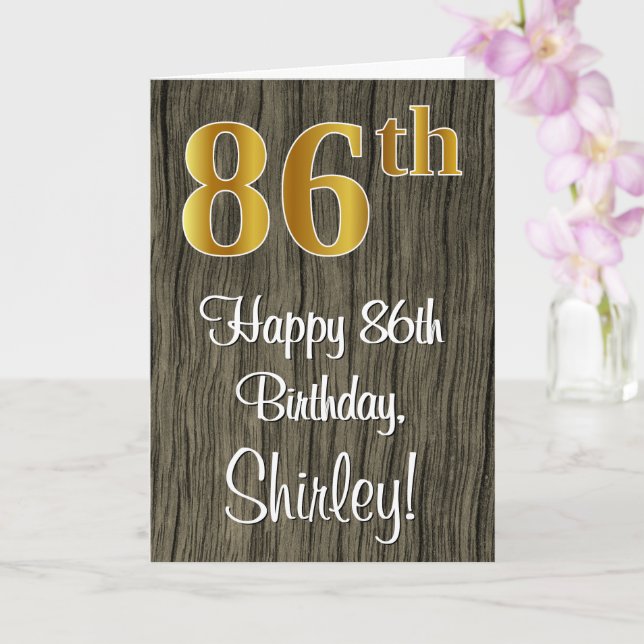 Tarjeta 86º cumpleaños: Elegante Faux Gold Look #, Faux Wo (Orquídea)