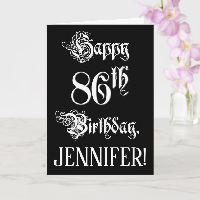 Tarjeta 86º cumpleaños: Elegante guión + nombre personaliz (Orquídea)