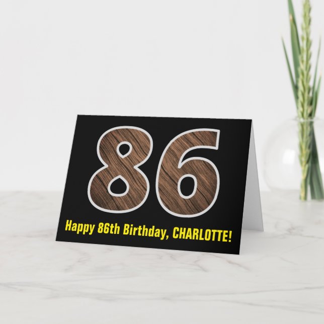 Tarjeta 86º Cumpleaños: Nombre + Modelo Faux Wood Grain "8 (Anverso)