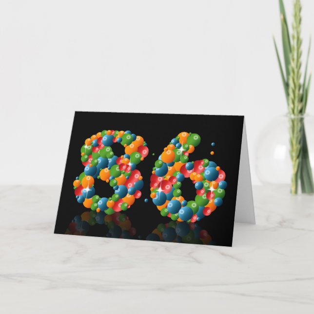 Tarjeta 86.º cumpleaños con números formados de bolas (Anverso)