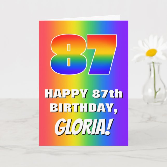Tarjeta 87º cumpleaños: Colorido, divertido patrón arcoiri (Planta pequeña)