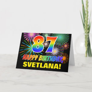 Tarjeta 87º cumpleaños: negrita, diversión, fuegos artific