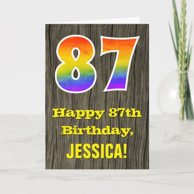 Tarjeta 87º cumpleaños: Rústica apariencia de madera falsa (Anverso)