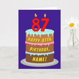 Tarjeta 87º cumpleaños: Torta divertida y velas + nombre p