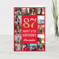 87.º feliz cumpleaños Collage de fotos rojo y oro