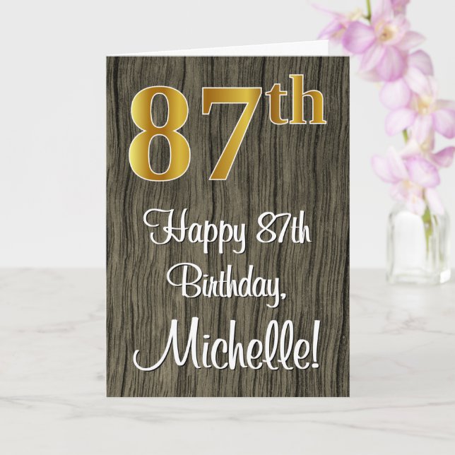 Tarjeta 87 Aniversario: Elegante Faux Gold Look #, Faux Wo (Orquídea)