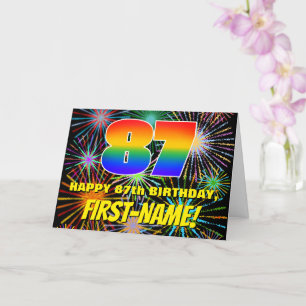Tarjeta 87 Aniversario: Fuegos artificiales divertidos y c