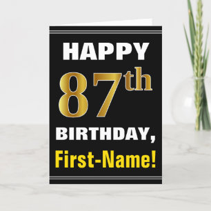 Tarjeta 87.o cumpleaños del oro intrépido, negro, falso